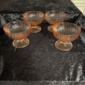 Elegant Pink Footed Glass Dessert Bowls